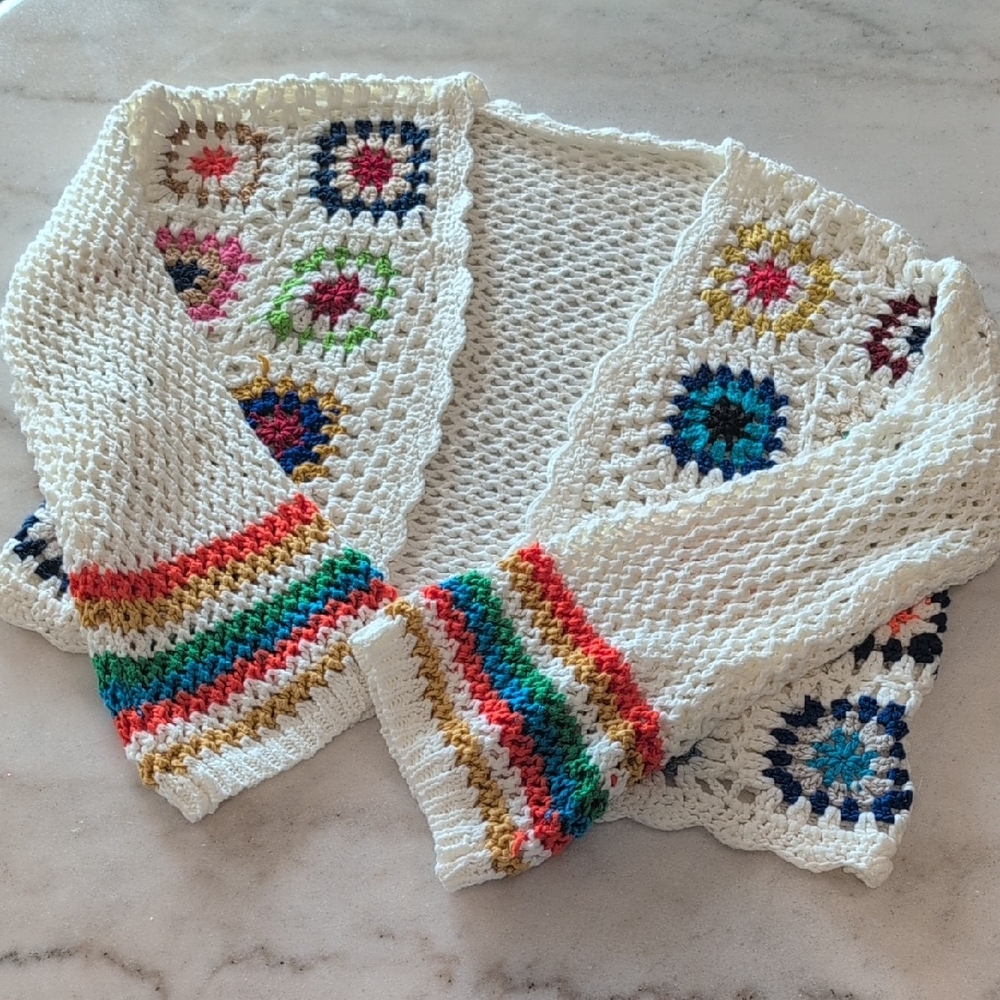 Colorful Crochet Girls Sweater Cardigan Hippie Halloween Fall